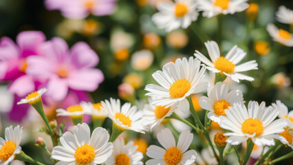 Obraz premium Close-up of white daisies with yellow centers