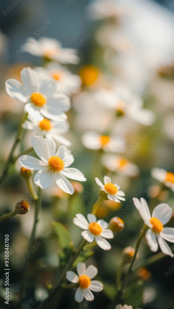 Poster Close-Up of Delicate White Flowers with Yellow Centers