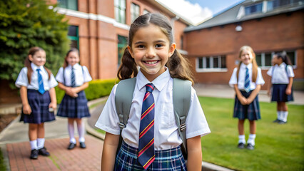 Obraz premium Happy Schoolgirl Standing Proudly in School Uniform