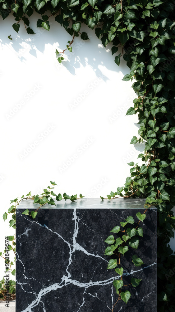 Sticker Black Marble Platform With Green Ivy