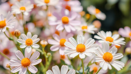 Fototapeta premium Close-up of delicate white daisy flowers with yellow centers