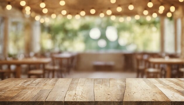 Close-up wooden table top foreground empty background blurred em