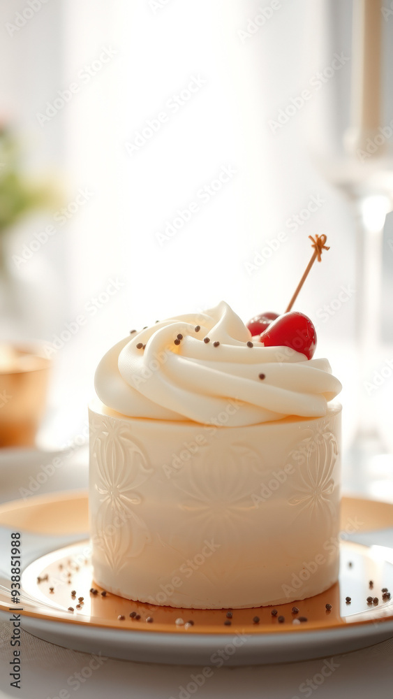 Sticker White Cake with Red Cherry on Top