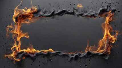 Digital illustration frame made fire smoke up black Realistic fr
