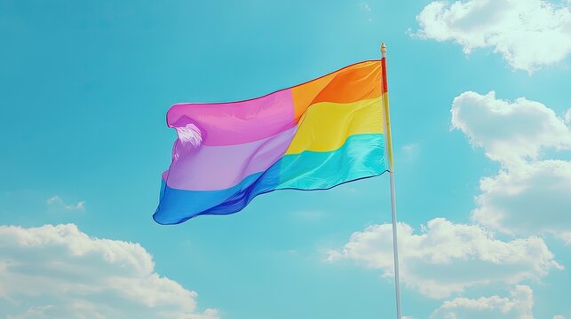 Pride flag with genderfluid and non-binary colors flying high, representing the importance of visibility and acceptance.