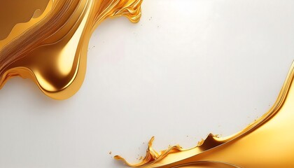 Sparkling gold liquid covers the white background next to it, empty space for text. Wallpapers.