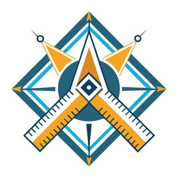 A geometric logo featuring a compass and ruler in a cross pattern, symbolizing precision, accuracy, and design for construction or design-related businesses