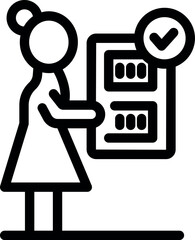Woman is choosing a program on a washing machine, indicating a laundry service