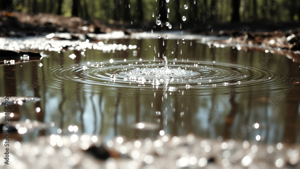 Wall mural Water Drop Splash in a Forest Puddle