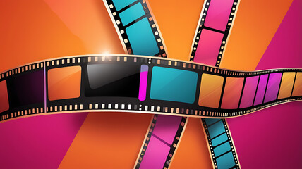 colorful abstract background with film strip.orange magenta background with film strip for background