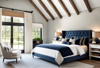 French country interior design of modern bedroom in farmhouse