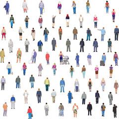 Back View People Set on White Background - Vector EPS