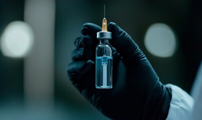 Abstract Doctor Holding COVID-19 Vaccine Vial: Medical Research and Healthcare Innovation. Minimalist Composition Highlighting Pharmaceutical Safety and Hospital Protocols. Elegant Design Template wit