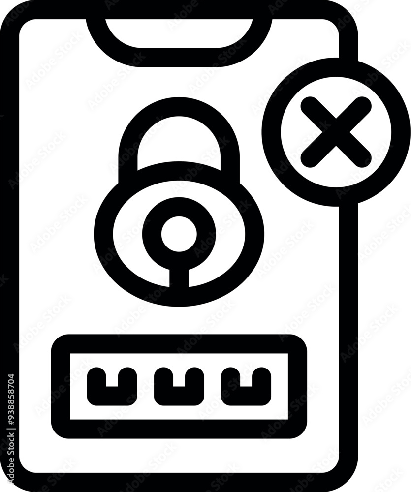 Poster line art style icon of a smartphone with a wrong password and a closed padlock, representing the con