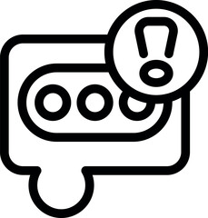 Black and white line art vector icon of an extension cord showing a warning sign with an exclamation point