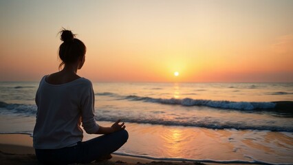 Person relaxing by the ocean at sunset - AI Generated