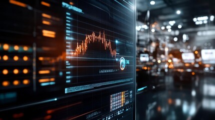 Fototapeta premium An AI-powered financial trading floor with glowing data streams and automated systems, symbolizing AI in finance