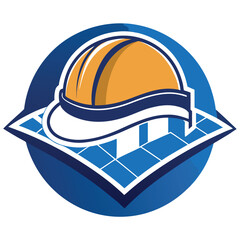 A logo combining a construction helmet resting on top of a blueprint to represent project management and fieldwork