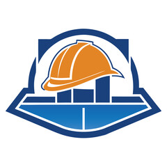 A logo combining a construction helmet resting on top of a blueprint to represent project management and fieldwork