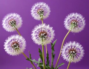 Obraz premium bouquet of white fluffy dandelions on a blue background