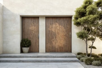 Fototapeta premium Entrance modern house is made two doors one Building house door