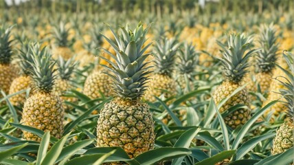 Fototapeta premium Field pineapples is densely packed rows pineapple plants Fresh p