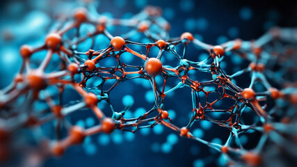 A detailed depiction of interconnected molecular structures in a futuristic scientific atmosphere.