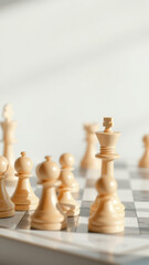 White Chess King and Pawns on Chessboard