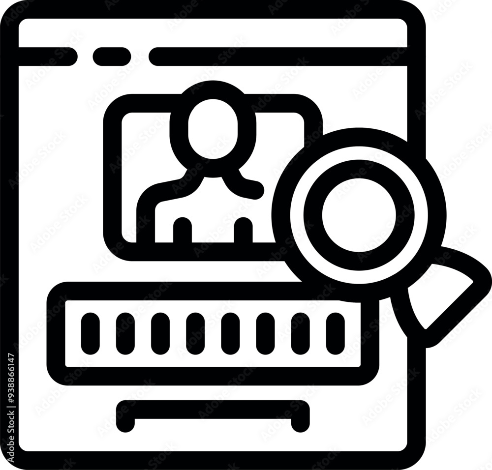 Poster magnifying glass is inspecting a user profile displayed on a webpage, emphasizing the concept of onl
