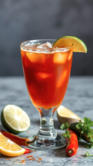 Red and Spicy Cocktail with a Lime Wedge
