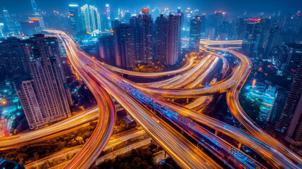 Obraz premium A city with a lot of traffic and a lot of lights