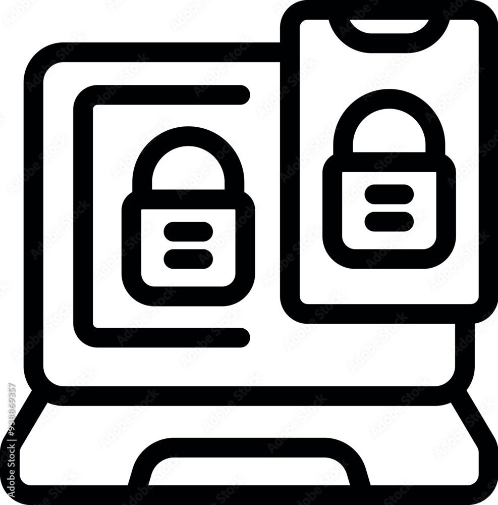 Poster simple icon of a two factor authentication system using a smartphone and a laptop