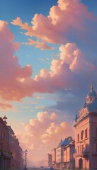 Fototapeta premium Dreamy Cityscape, Classic European Architecture and Pastel Sky