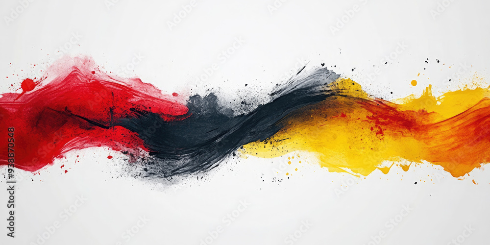 Wall mural abstract colorful oil painting forming german flag with dynamic curves and splashes on white canvas,