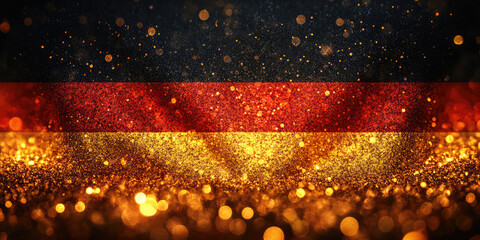 Germany flag with golden bokeh. Festive national background. German Unity Day, Independence Day Germany . Banner
