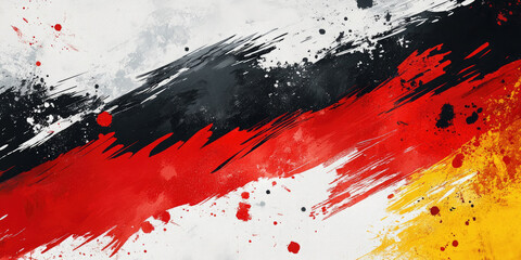 Abstract colorful oil painting forming german flag with dynamic curves and splashes on white canvas, celebrating German unity day. Independence Day Germany