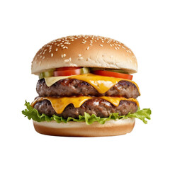 Fresh and delicious Beef Burger, isolated on transparent white background. Generative AI