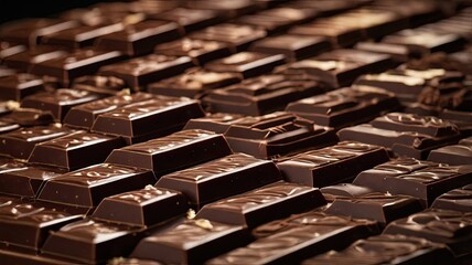 Close up of stacked dark chocolate bars.