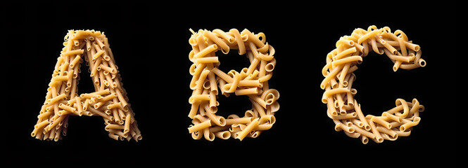 Spaghetti letters on a black background. Generative AI