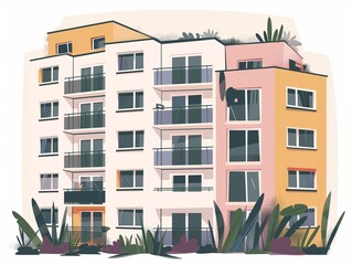 modern apartment building simple illustration clipart isolated on white. AI generated