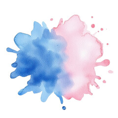 Abstract watercolor splatter art in blue and pink, featuring bold, artistic splashes. The energetic strokes create a dynamic and colorful design. Isolated on transparent background, png.