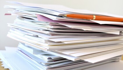 Stack of papers on the table, close-up. Business concept