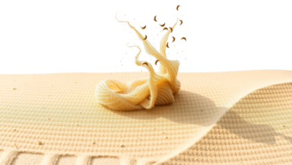 3d rendering of a yellow sand splash on a beige background, transparent background for clipping path with copy space for text