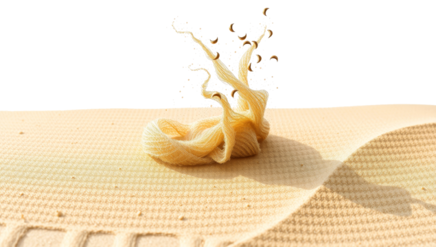 3d rendering of a yellow sand splash on a beige background, transparent background for clipping path with copy space for text