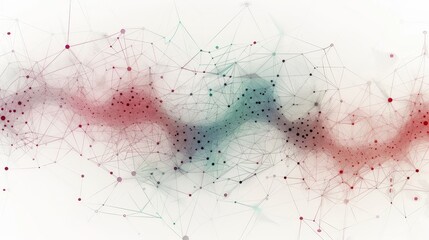 A complex array of colorful nodes and lines forms an abstract representation of a digital neural network.