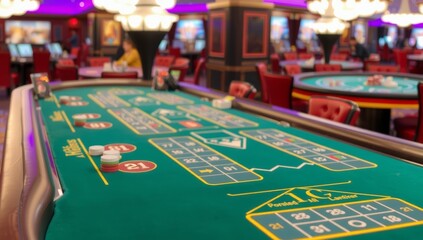 Fototapeta premium Casino roulette table with chips