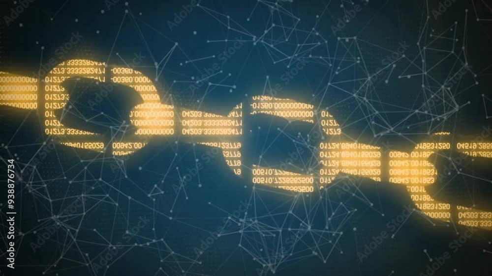 Poster binary code and network connections animation over dark blue background