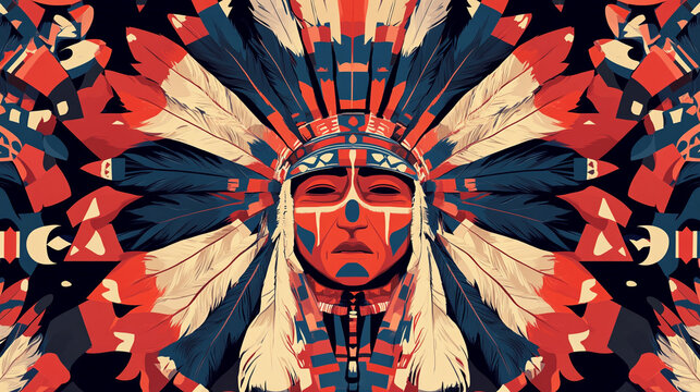 Vibrant tribal warrior adorned with feathers and symbols captures the essence of indigenous culture in a bold artwork