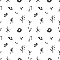 Sparkle and star doodle hand drawn cartoon seamless pattern background for wrapping and backdrop