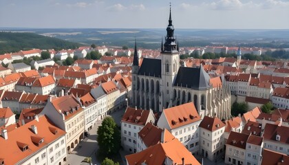 Aerial drone view of the Sibiu Lutheran Cathedral Romania